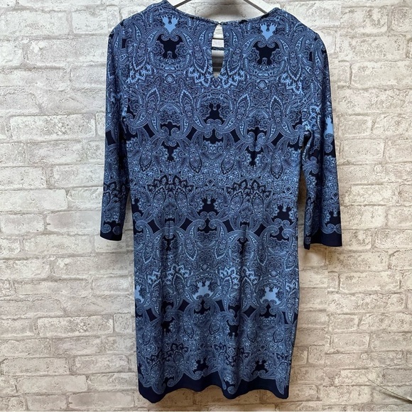 WHITE House Black Market dress women’s size medium blue paisley 3/4 sleeves - Picture 3 of 6